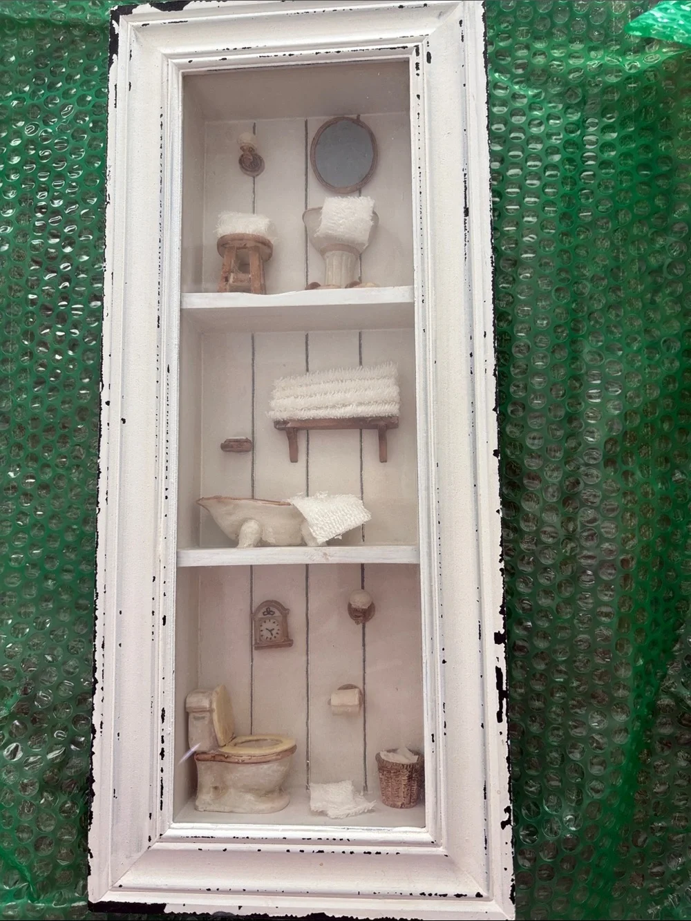 White Shabby Chic Bathroom Shadow Box Wall Shelf Décor